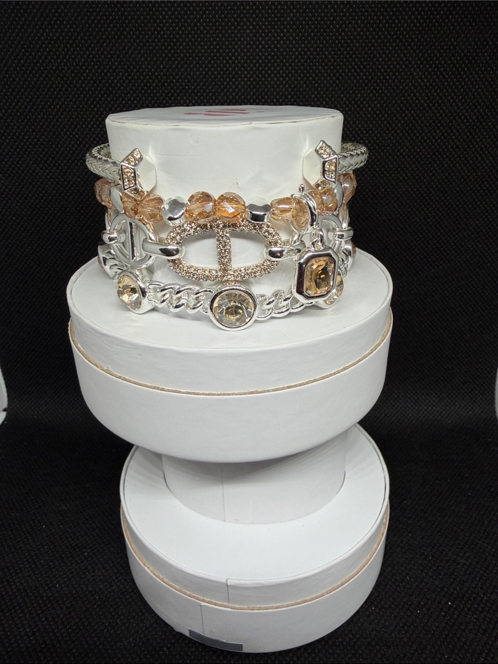 Silver & Champagne Crystal Bracelet Stack